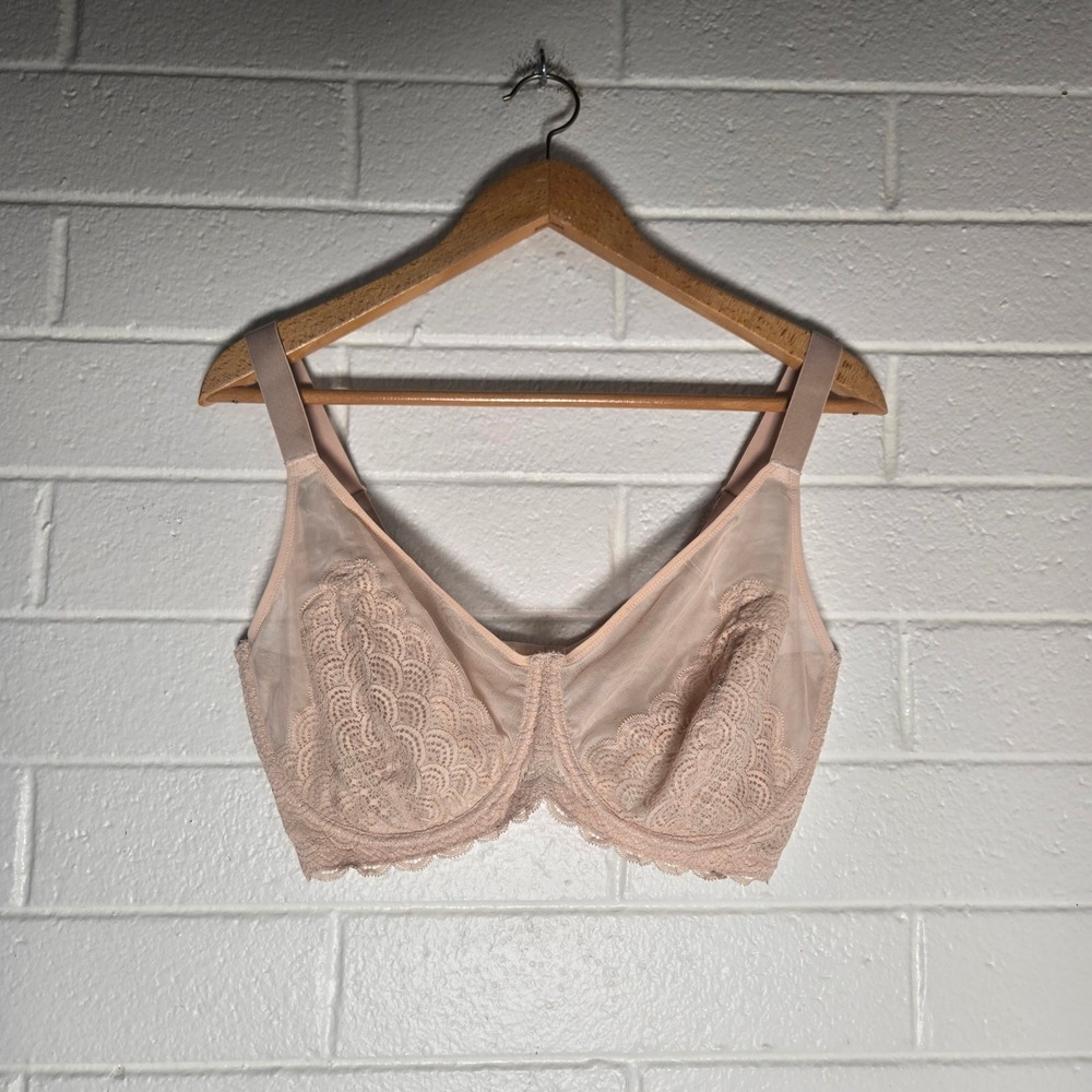 NWT HSIA Lace Mesh Unlined Underwire Bra Nude Tan 38I Plus Size Intimates